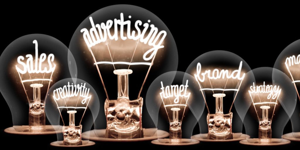 lightbulbs with business buzzwords in filaments